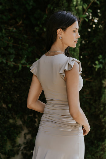 Lydia Ruffle Sleeve Top in Taupe