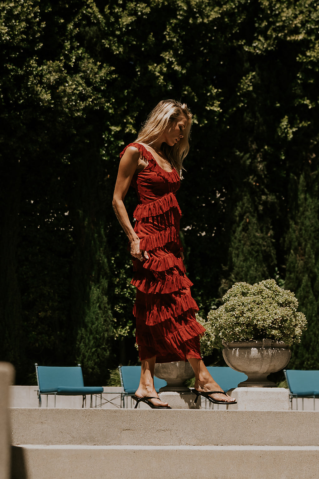 Katrina Tiered Maxi Dress in Red M / Red