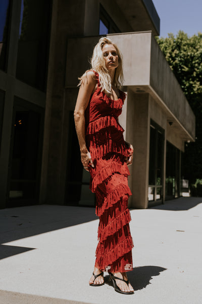 Katrina Tiered Maxi Dress in Red M / Red