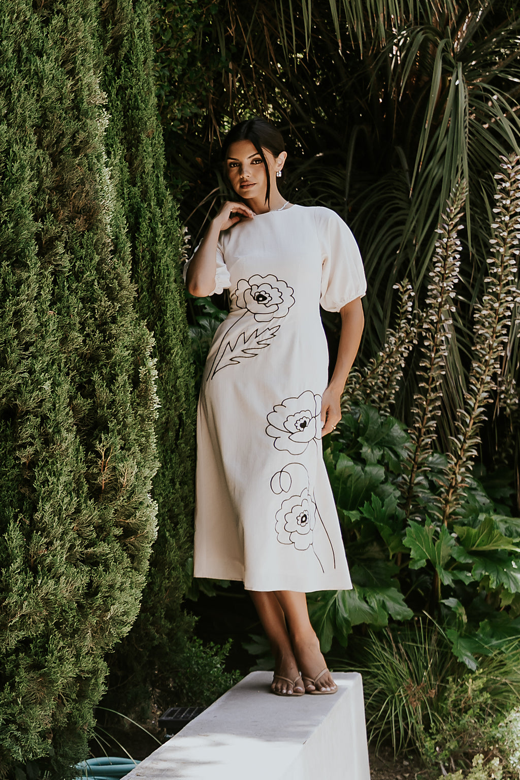 midi dress with embroidery Karen Kane Women's Tiered Dress, Large, L, Off White, Embroidered, 100% Cotton Style # SJ003729. Floral Cutwork Embroidery Pearl Belt