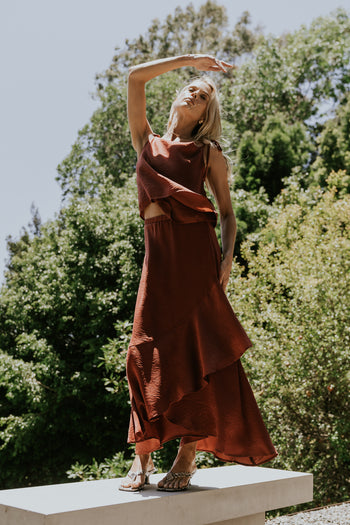 Jamey Satin Ruffle Maxi Skirt