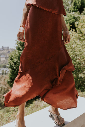 Jamey Satin Ruffle Maxi Skirt
