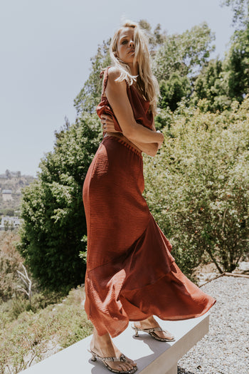 Jamey Satin Ruffle Maxi Skirt