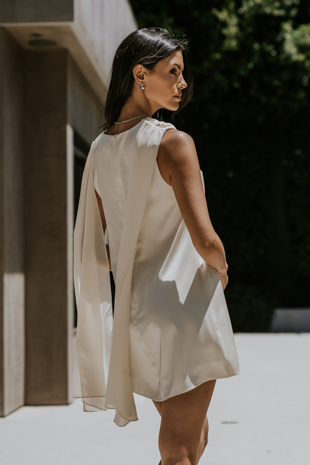 Lauren Satin Mini Dress in Cream