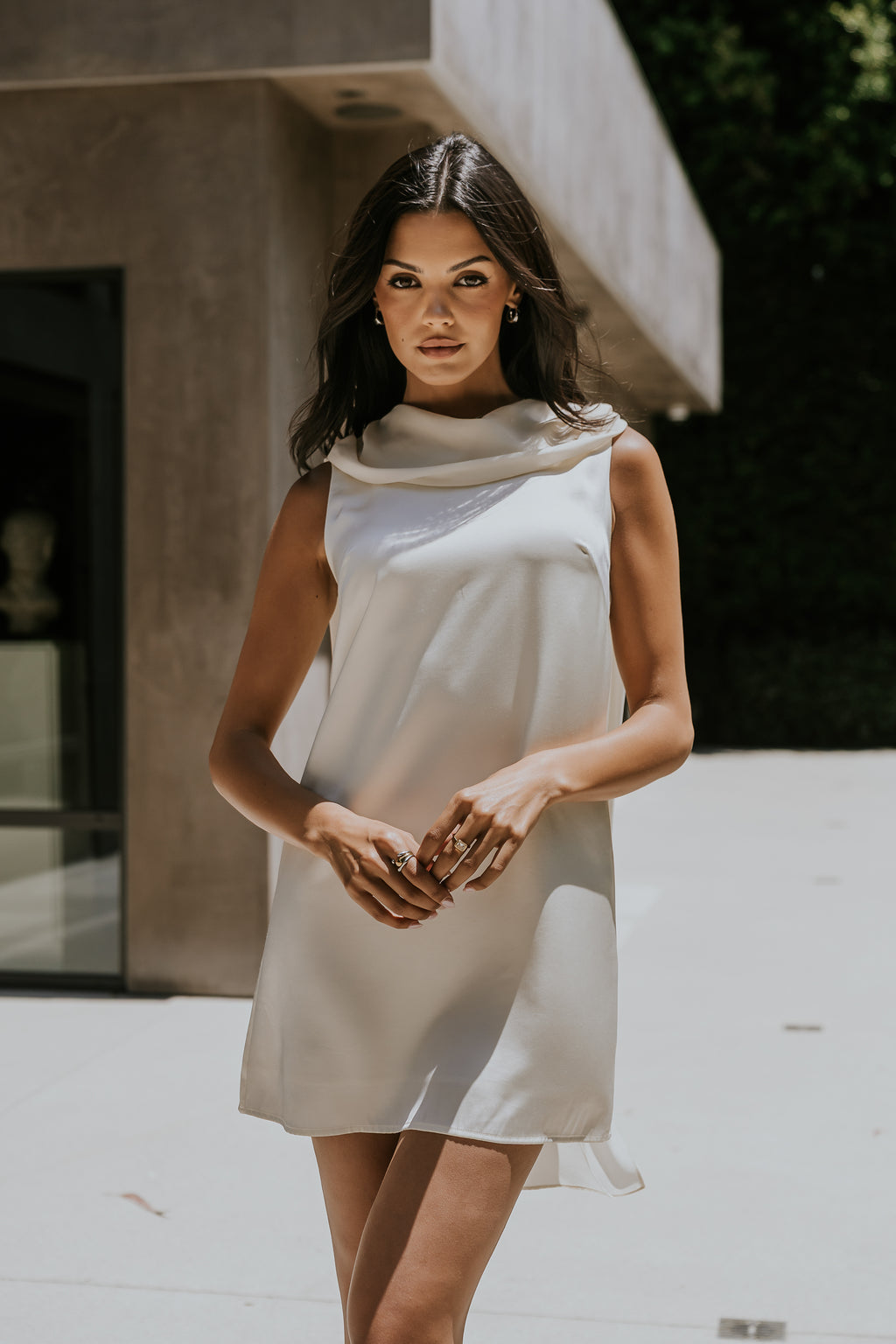 cowl mini dress Nerine Low Plunge Cowl Mini Dress