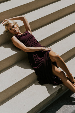 PREORDER - Luna Ruched Maxi Dress in Purple