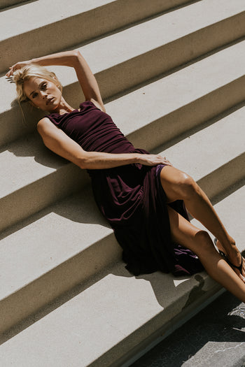 PREORDER - Luna Ruched Maxi Dress in Purple