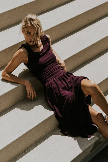 PREORDER - Luna Ruched Maxi Dress in Purple