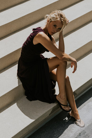 PREORDER - Luna Ruched Maxi Dress in Purple