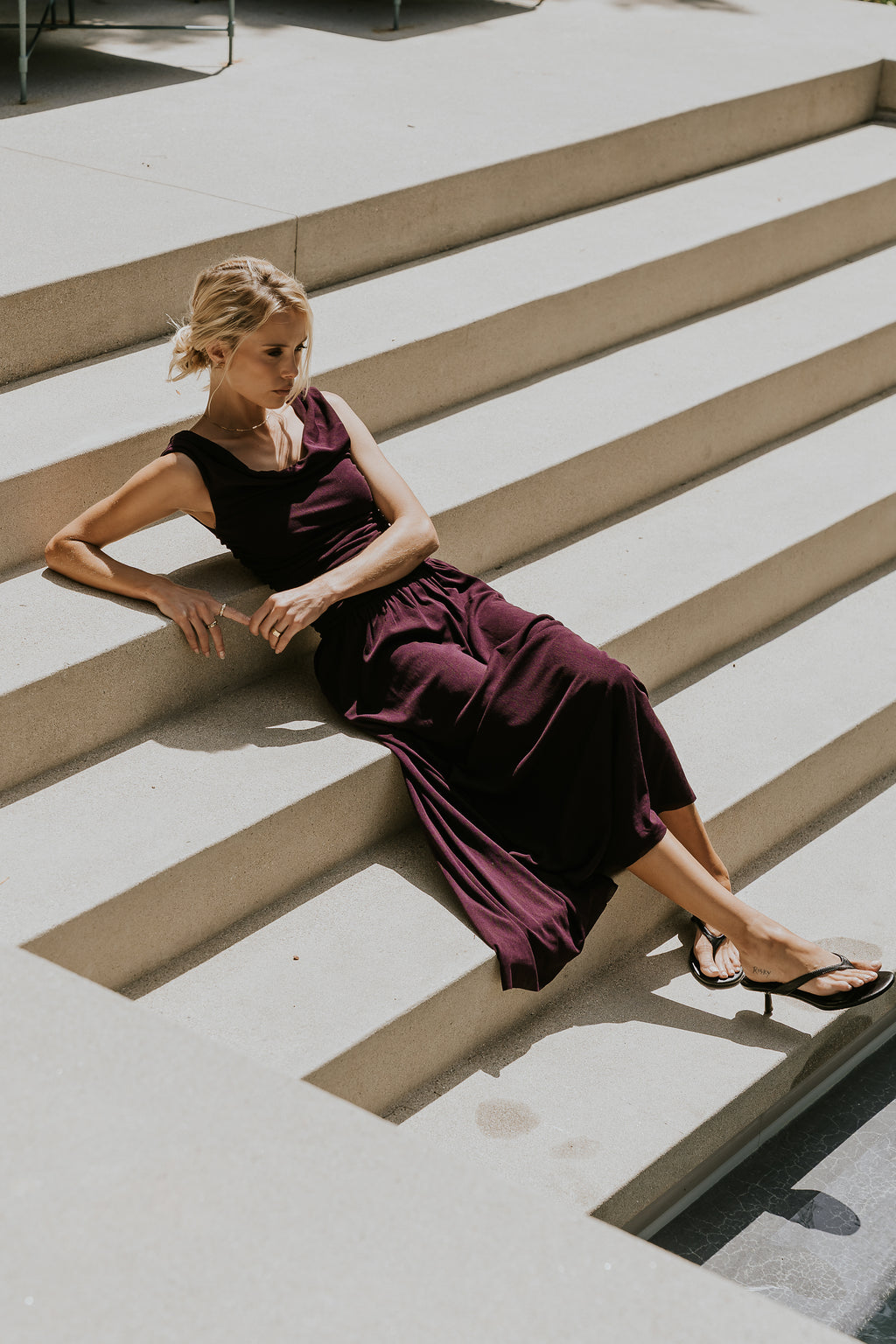 PREORDER - Luna Ruched Maxi Dress in Purple