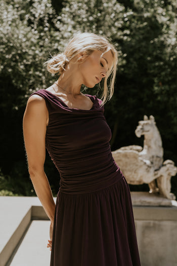PREORDER - Luna Ruched Maxi Dress in Purple