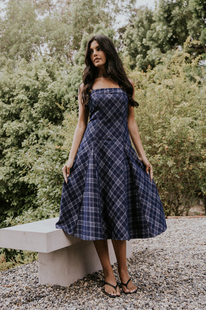 plaid denim dress Kindred Cottage Plaid Dress in Brown Denim by Three Bird Nest