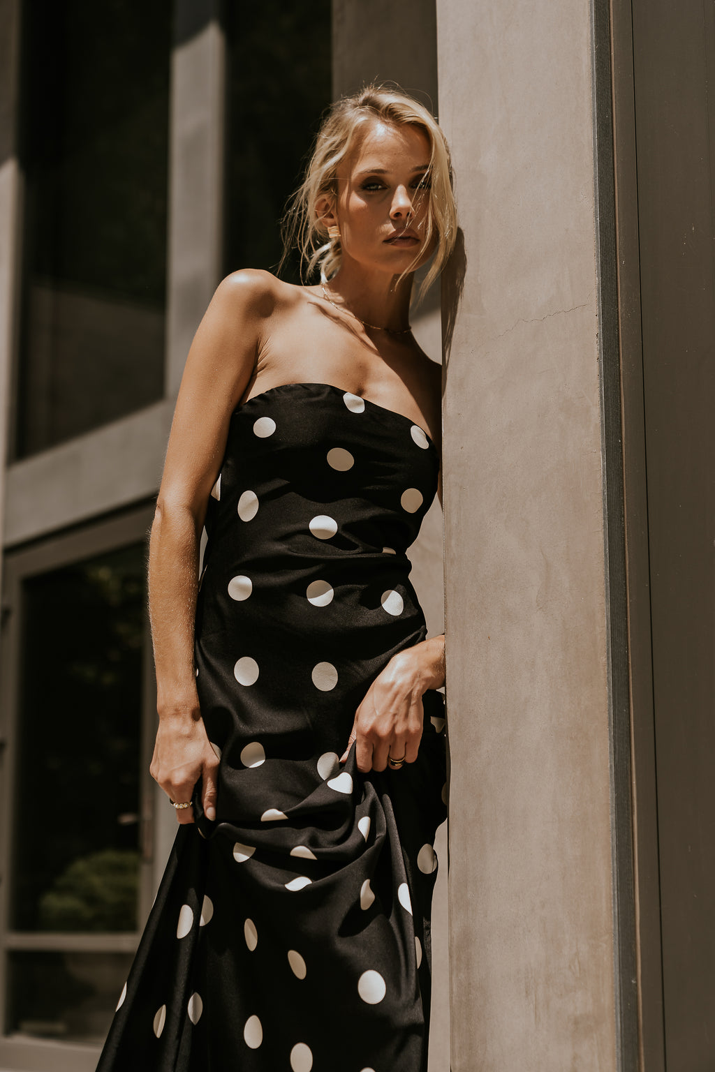 Amora Polka Dot Maxi Dress in Black
