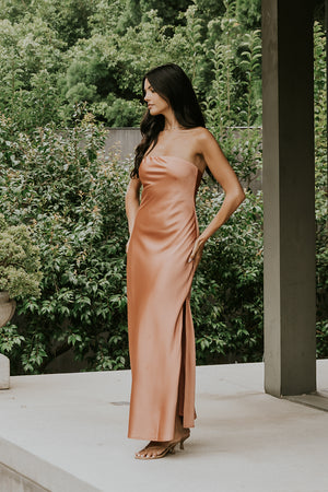Ayla Satin Maxi Dress in Terracotta L / Terracotta
