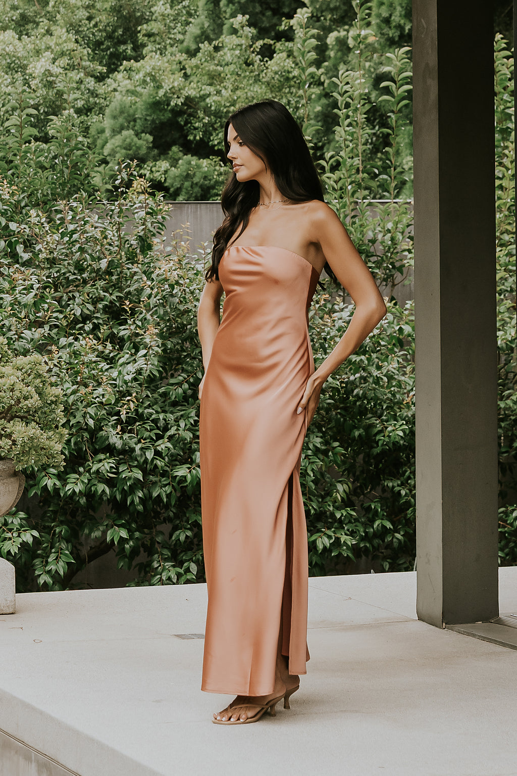 Ayla Satin Maxi Dress in Terracotta