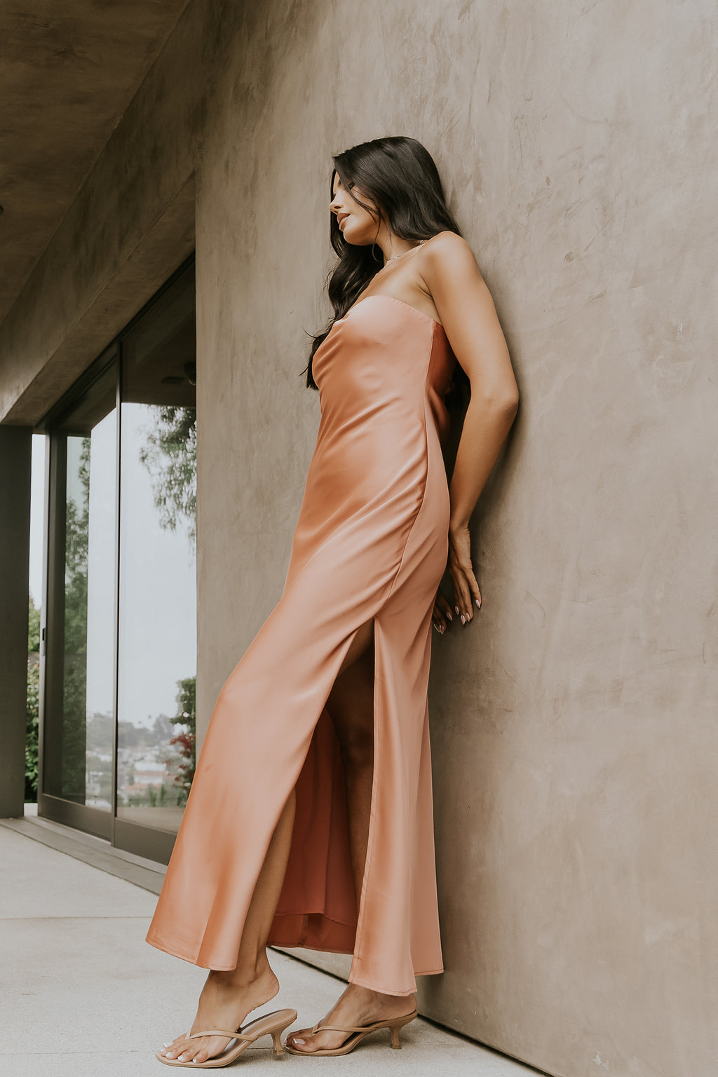 Ayla Satin Maxi Dress in Terracotta