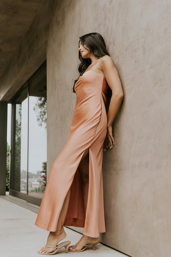 Ayla Satin Maxi Dress in Terracotta