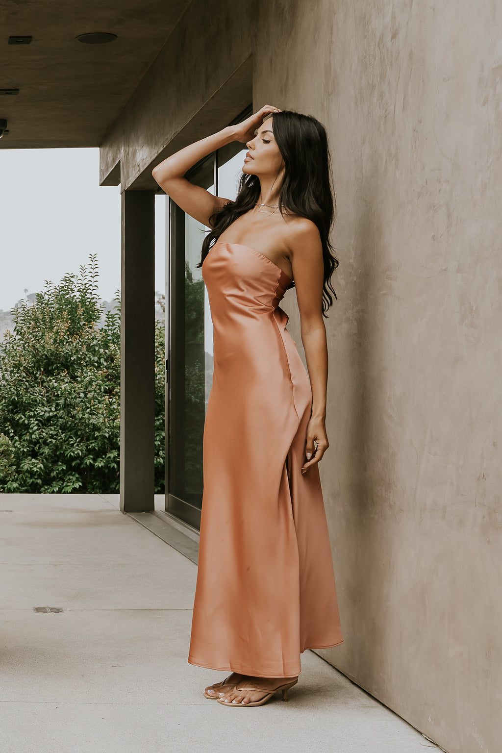 Ayla Satin Maxi Dress in Terracotta