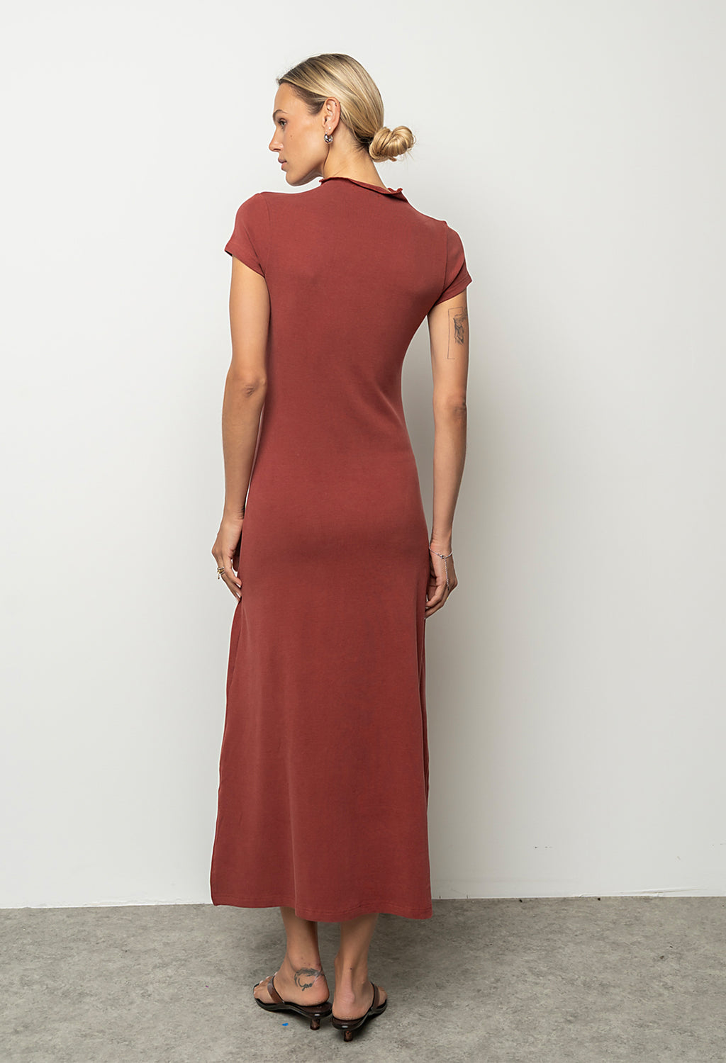 Isla Ruched Maxi Dress in Brick