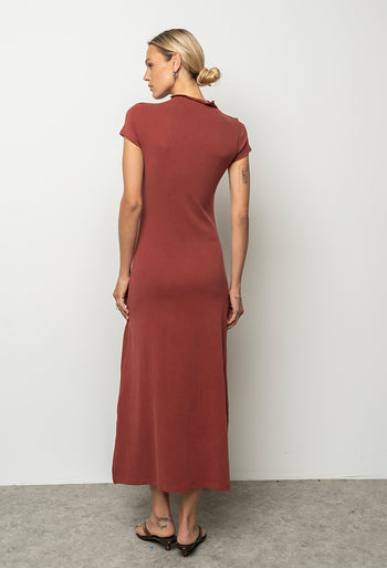 Isla Ruched Maxi Dress in Brick