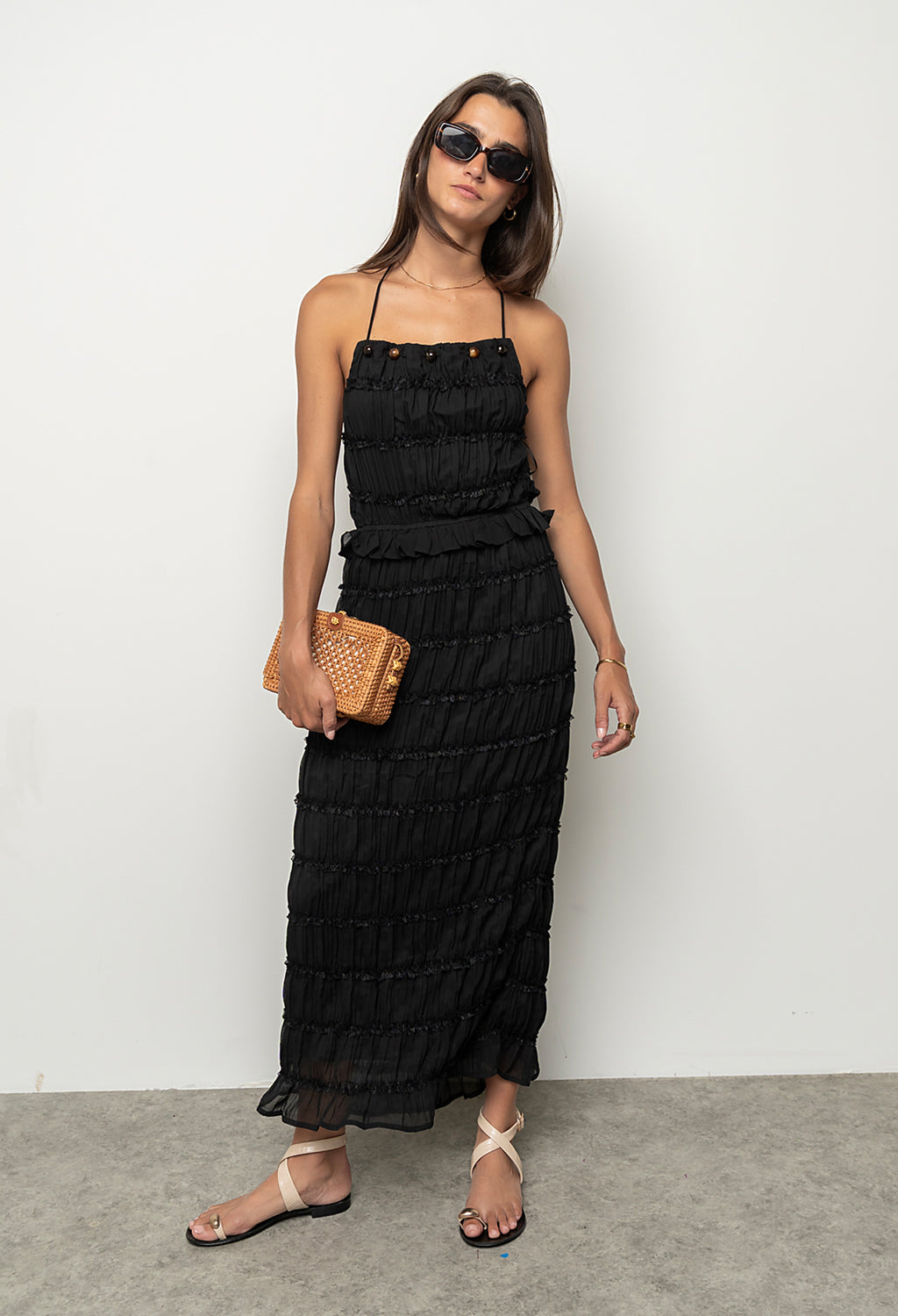 Marla Chiffon Midi Dress in Black