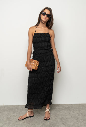 Marla Chiffon Midi Dress in Black