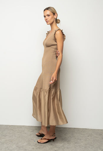 Lara Ribbed Midi Dress in Mocha
