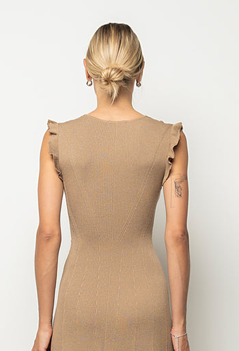 Lara Ribbed Midi Dress in Mocha