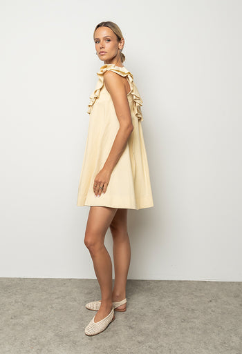 Juliet Ruffle Mini Dress in Yellow