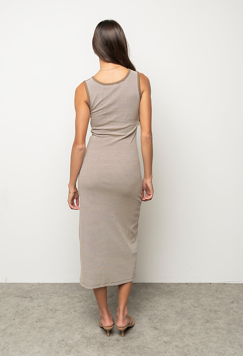 Kamber Striped Midi Tank Dress in Brown XS / Brown