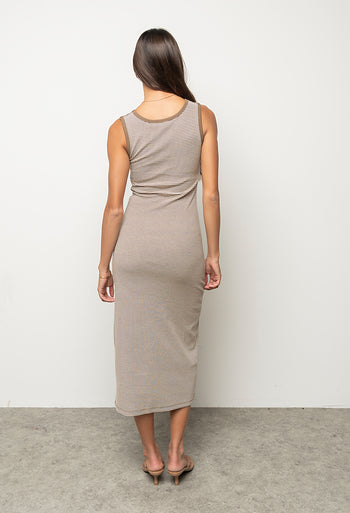 Kamber Striped Midi Tank Dress in Brown