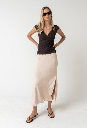 Jayda Embroidered Maxi Skirt in Natural