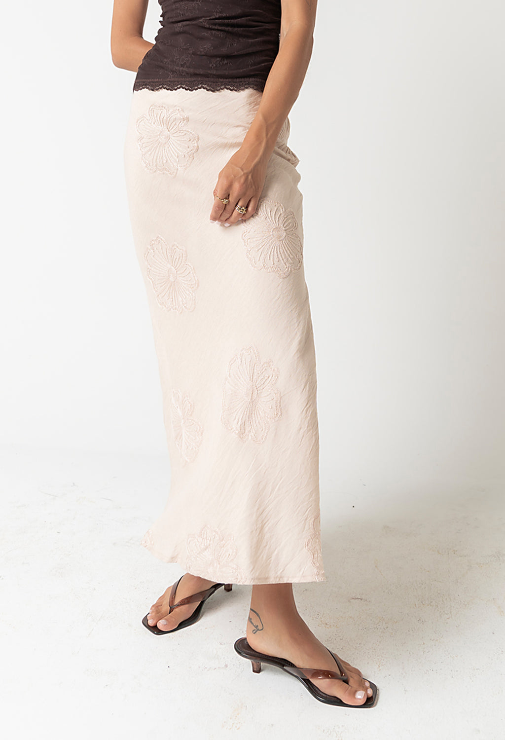 Jayda Embroidered Maxi Skirt in Natural