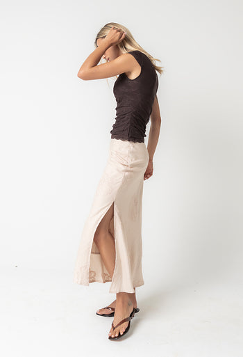 Jayda Embroidered Maxi Skirt in Natural