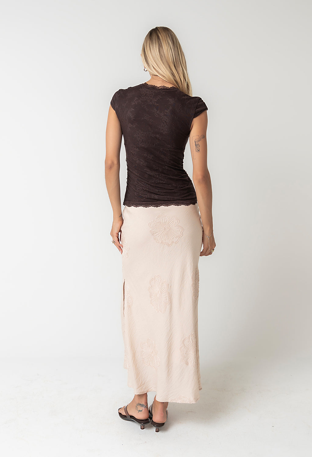 Jayda Embroidered Maxi Skirt in Natural