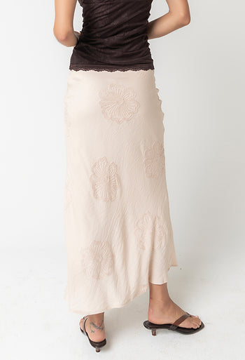 Jayda Embroidered Maxi Skirt in Natural