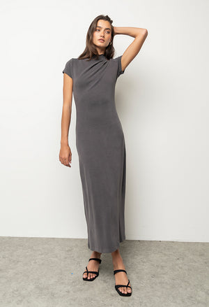 Isla Ruched Maxi Dress in Charcoal