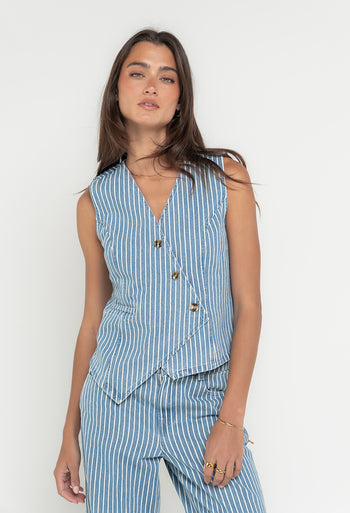 Calliope Striped Denim Vest
