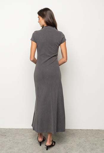 Isla Ruched Maxi Dress in Charcoal