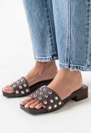 Fiora Studded Sandals in Brown