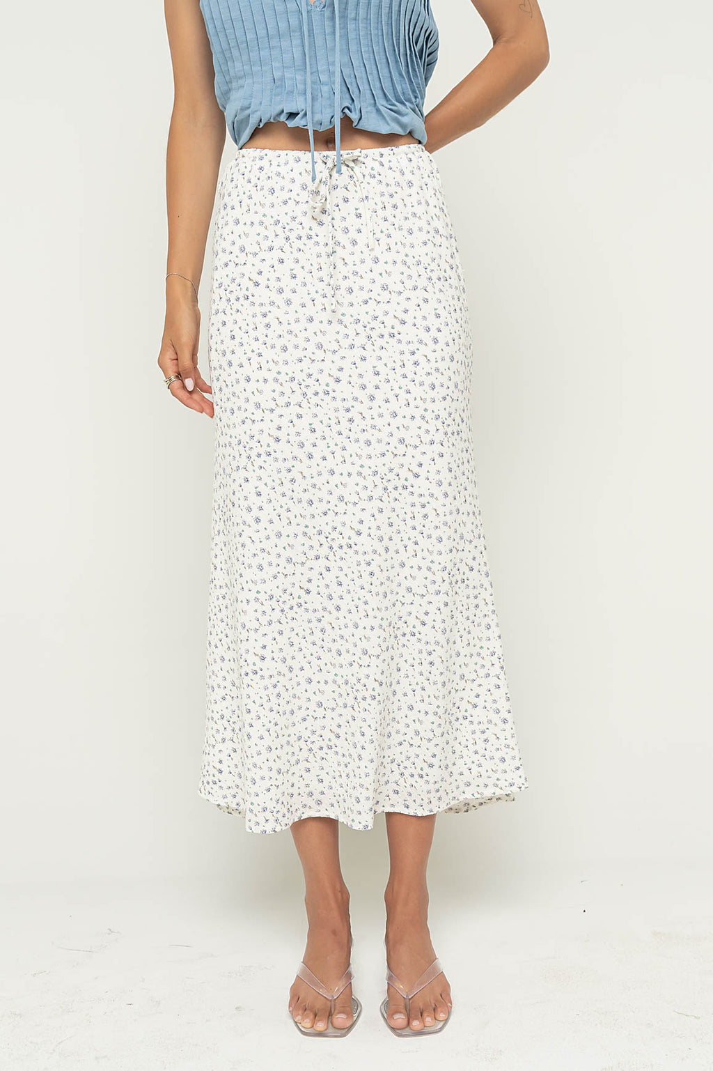 Moxie Floral Maxi Skirt in Off White