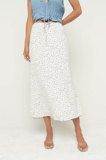Moxie Floral Maxi Skirt in Off White