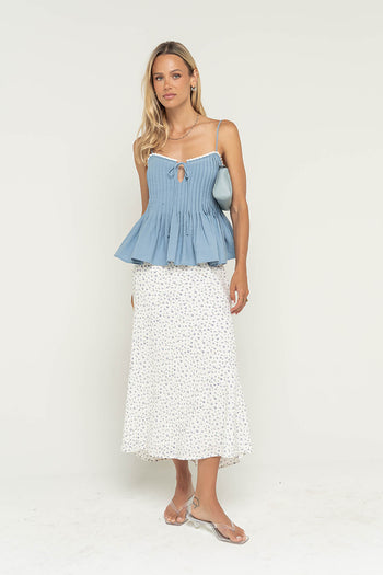 Moxie Floral Maxi Skirt in Off White