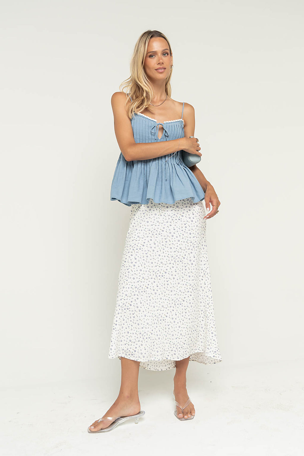 Moxie Floral Maxi Skirt in Off White