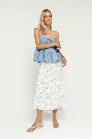 Moxie Floral Maxi Skirt in Off White