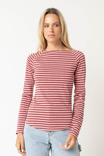Lyza Striped Top in Burgundy