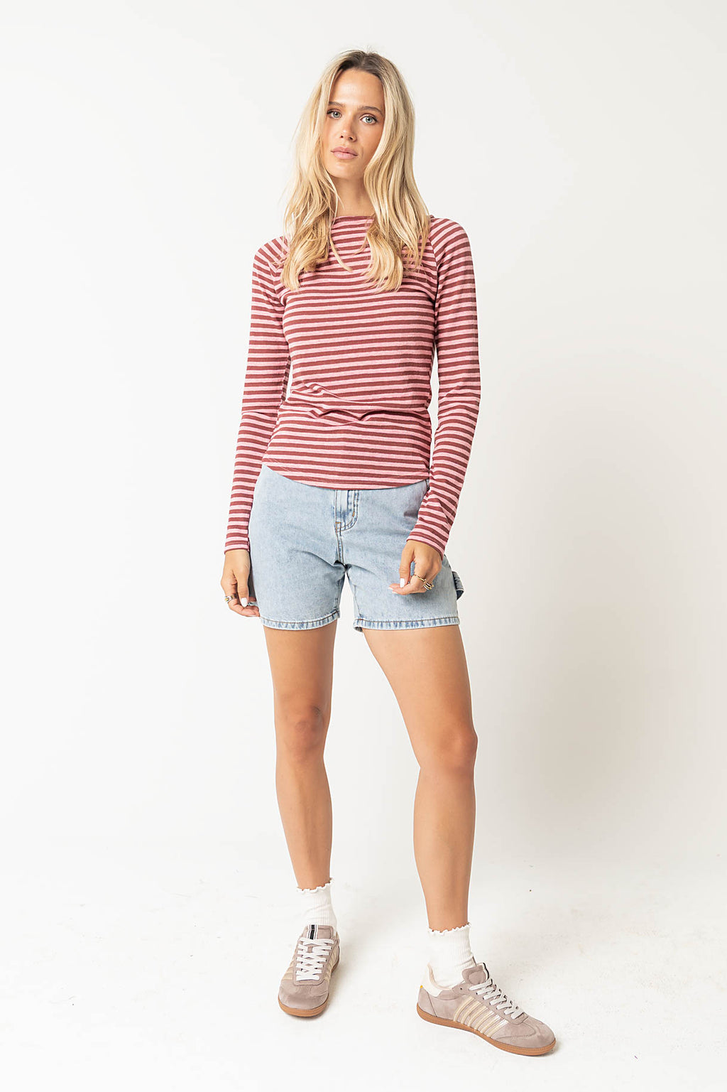 Lyza Striped Top in Burgundy