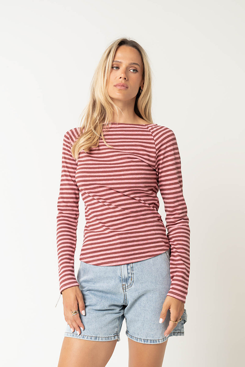 Lyza Striped Top in Burgundy
