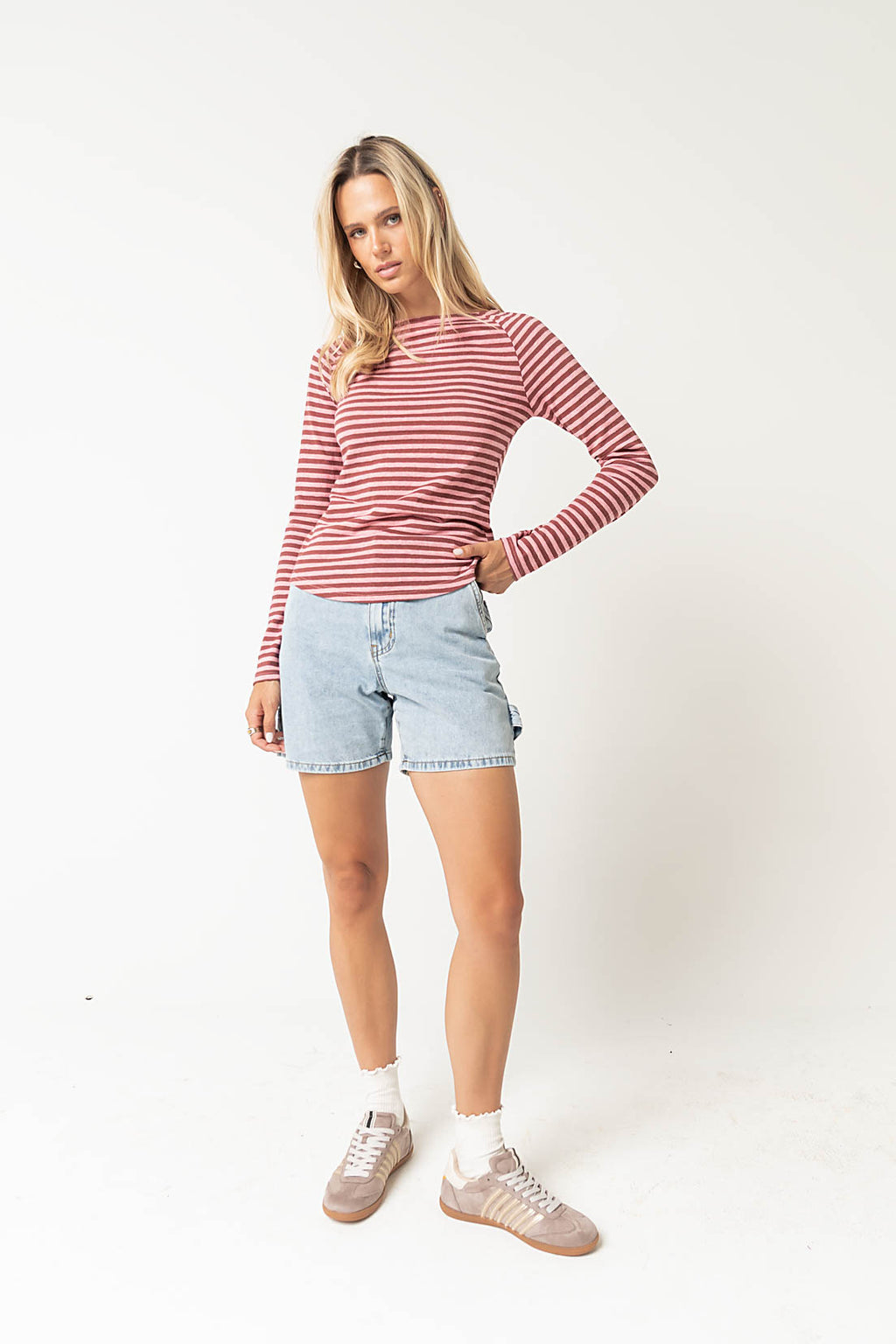 Lyza Striped Top in Burgundy