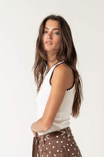 Leia Contrast Tank Top in White - FINAL SALE